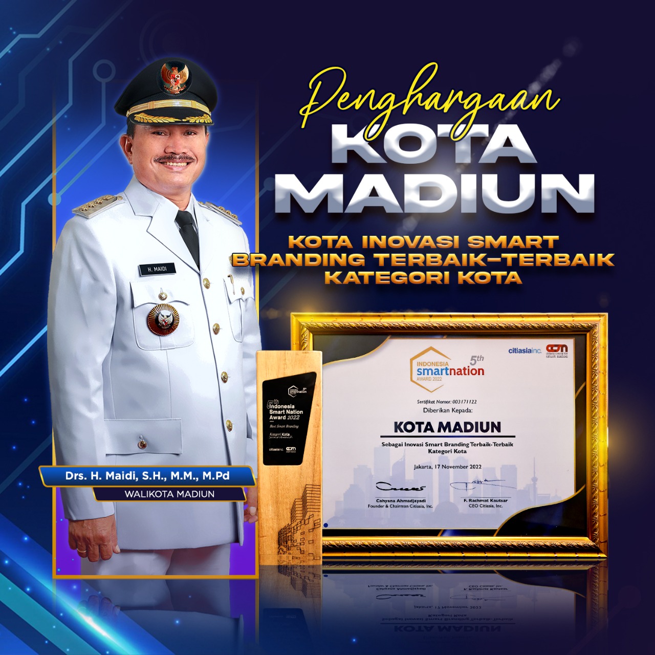 PSC Sukses Branding Kota, Pemkot Raih Penghargaan Kota Inovasi Smart Branding Terbaik-Terbaik dalam ISNA
