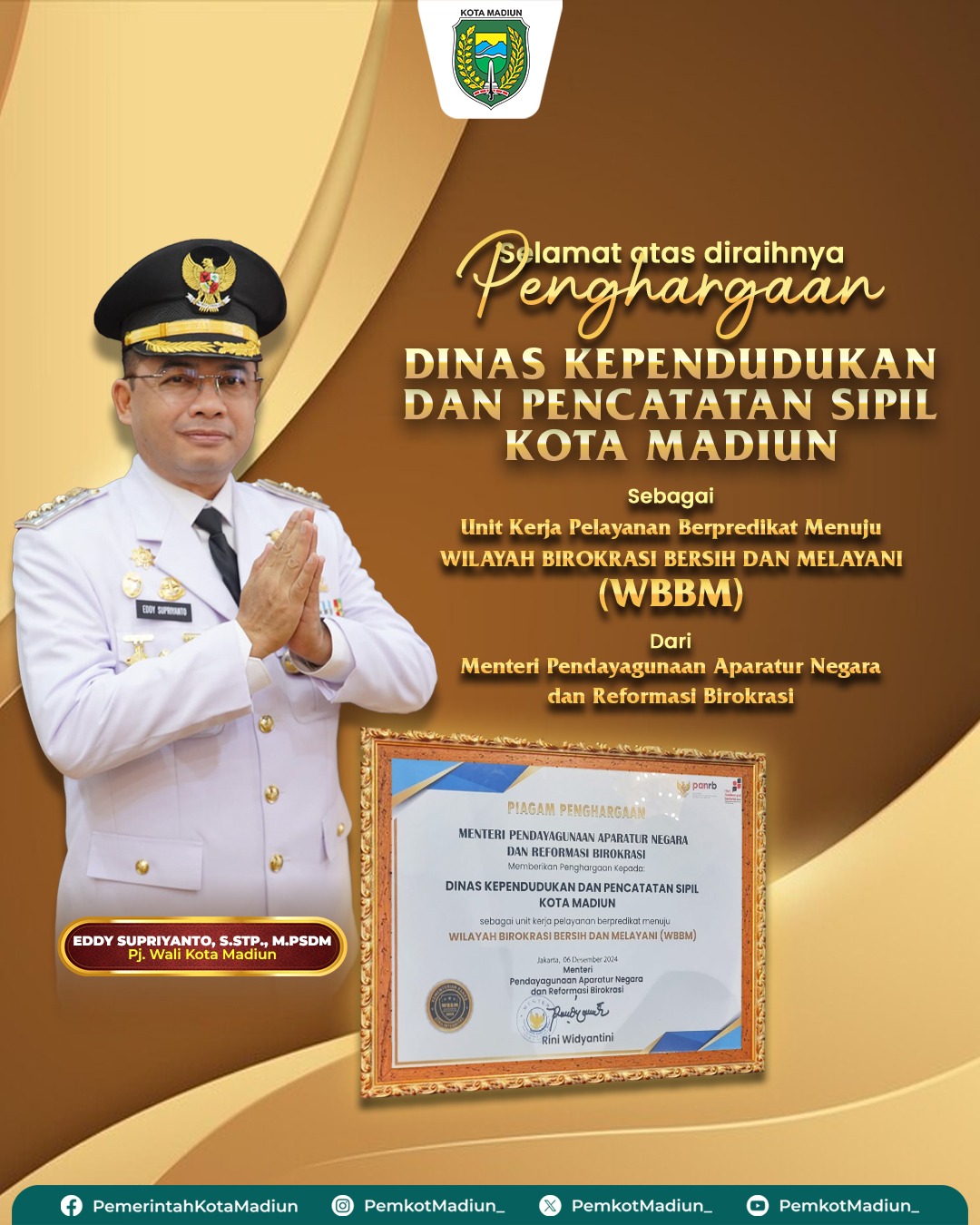 Foto utama berita: Dispendukcapil Kota Madiun Raih Predikat Menuju Wilayah Birokrasi Bersih dan Melayani Tingkat Nasional
