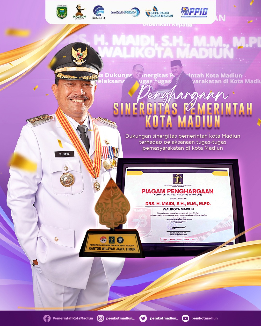 Foto utama berita: Dukung Tugas Pemasyarakatan, Wali Kota Raih Penghargaan Dari Kemenkumham Jatim