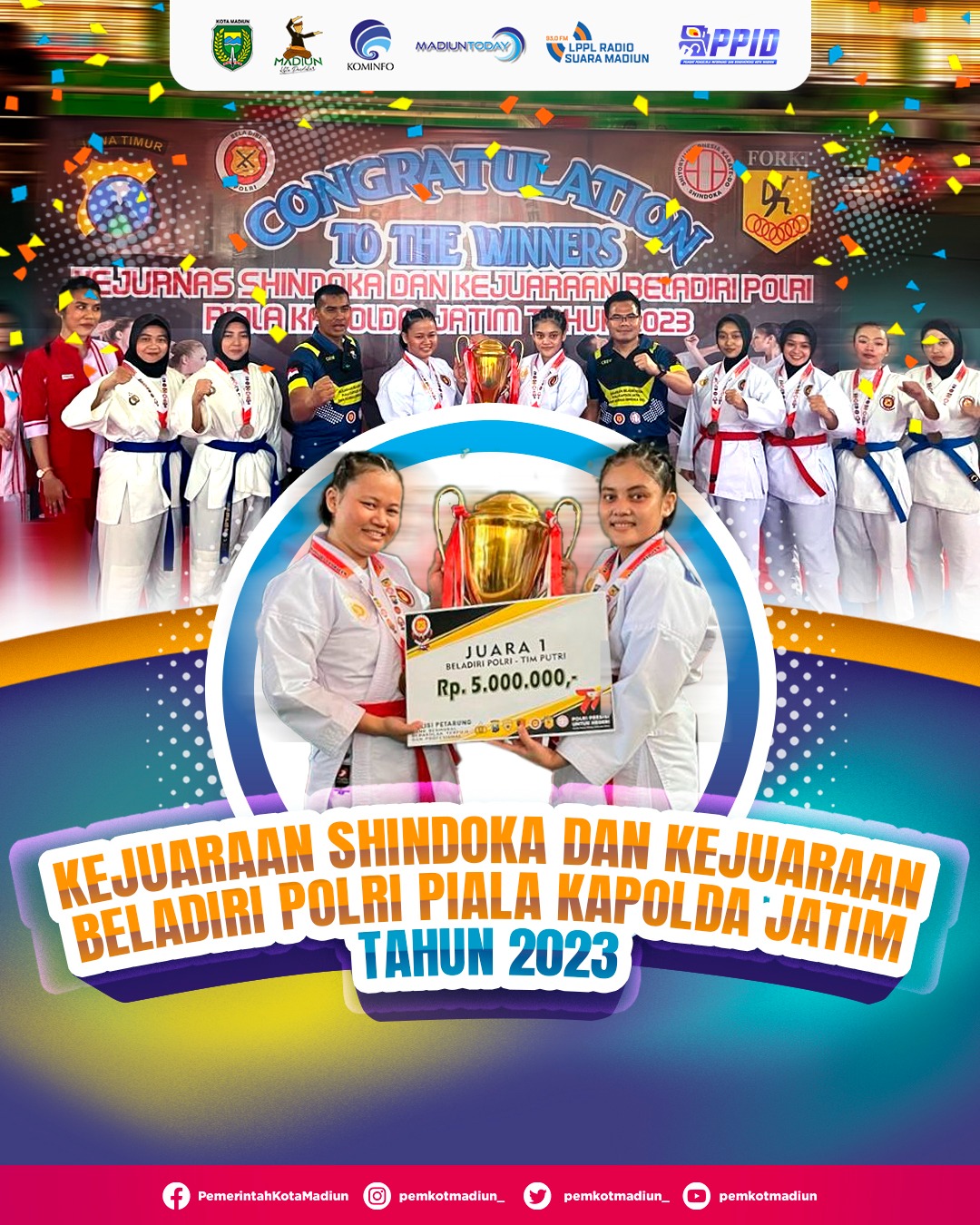 Foto utama berita: Berlaga di Kejurnas Shindoka dan Kejuaraan Bela Diri Polri Piala Kapolda Jatim 2023, Tim Putri Polres Madiun Kota Sukses Sabet Juara Pertama