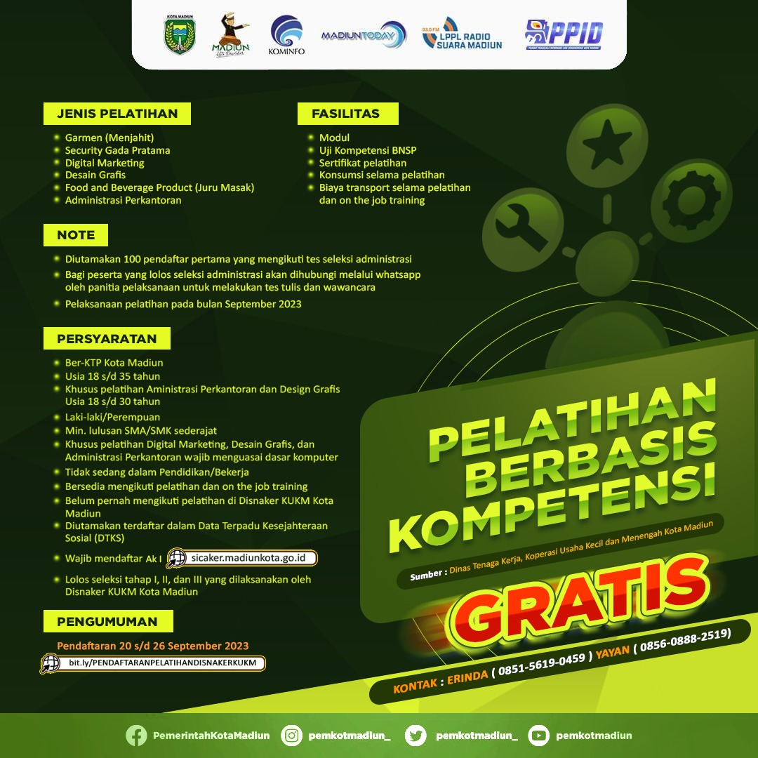 Disnaker Buka Enam Jenis Pelatihan Berbasis Kompetensi, Pendaftaran Sampai 26 September Nanti