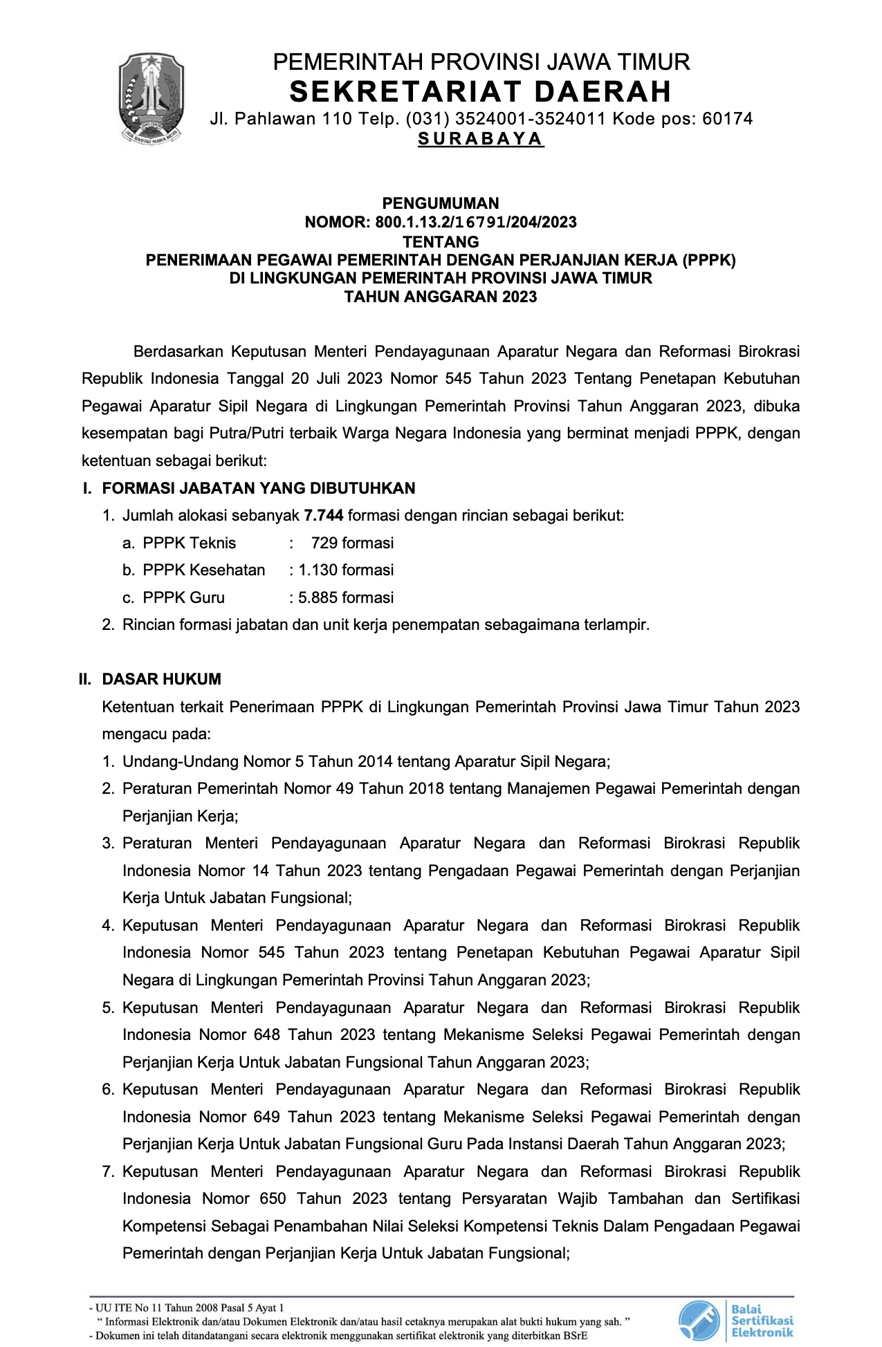 Foto 1 dari 1: Simak Info Formasi PPPK Pemprov Jatim 2023 dan Jadwal Pendaftarannya