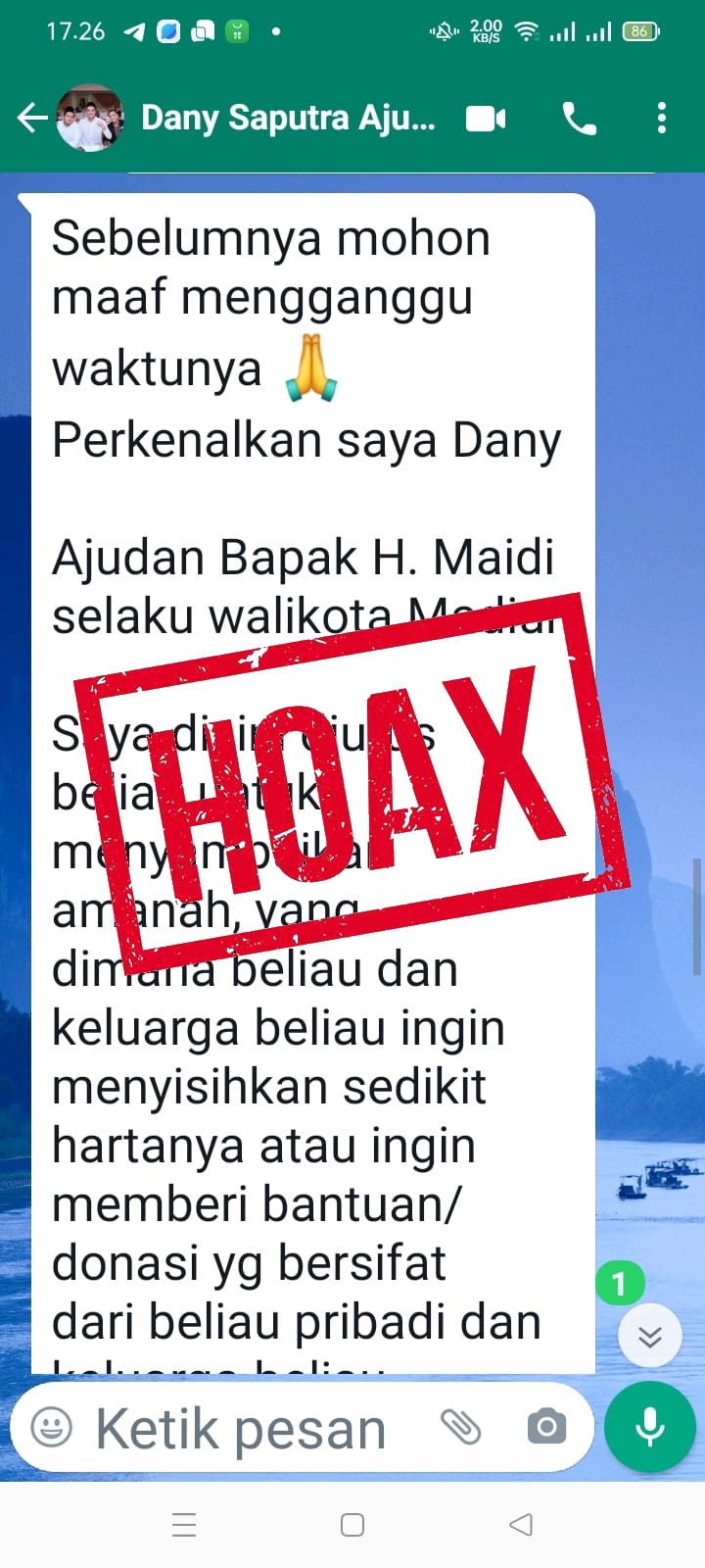 Foto 1 dari 4: Oknum Menyaru Ajudan Wali Kota Sebar Info Hoax