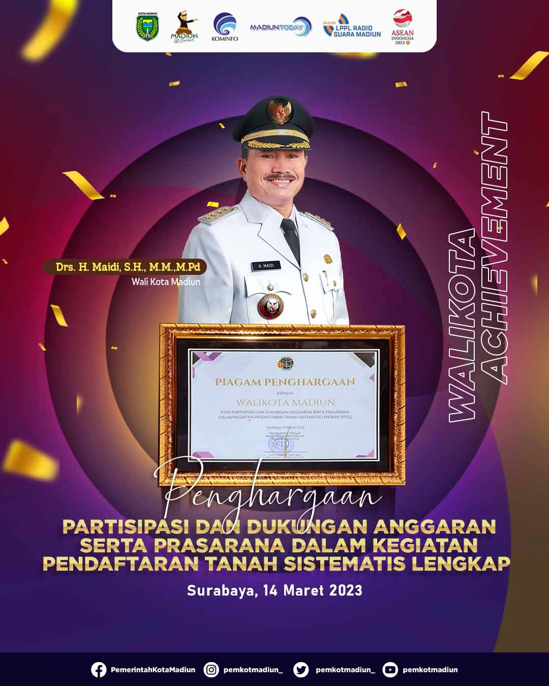 Foto 1 dari 2: Dukung PSN PTSL, Wali Kota Madiun Raih Penghargaan Dari BPN Jatim